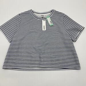 New BB DAKOTA Holloway Stripped Short Sleeve Knit Top Size L Boxy Nautical Shirt